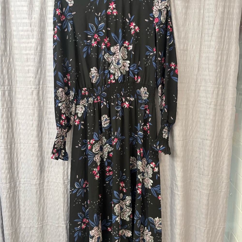 Nanette Lepore Black and Blue Floral Long Sleeve Dress